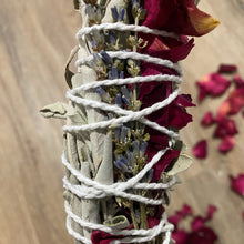 Load image into Gallery viewer, Premium White Sage Smudge Stick With Lavender &amp; Rose Petals (Hand Crafted)
