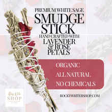 Load image into Gallery viewer, Premium White Sage Smudge Stick With Lavender &amp; Rose Petals (Hand Crafted) - Rocky&#39;s Sound Shop
